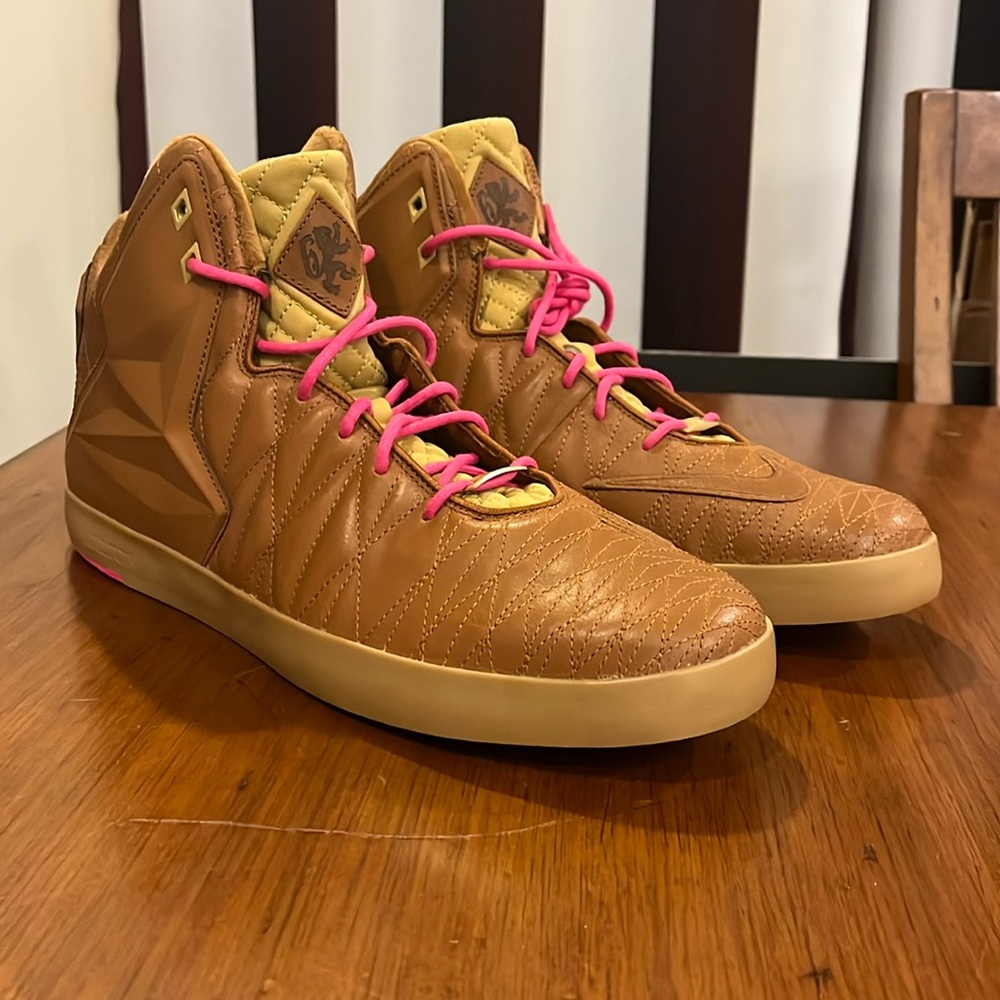 Nike Brown High-Top Sneakers with Pink Laces